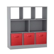 Bücherregal mit 3 Ebenen freistehend Aufbewahrung offene Fächer mit 3 Schubladen grau