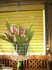 2 Stk Blumen Korb m Haken  zum Hängen Weiß Metall  Shabby Chic