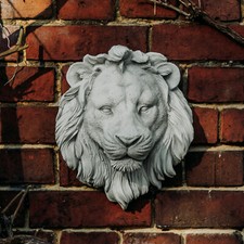 Dekorativer Löwenkopf Wanddeko, 34x28x16 cm, Grau, 8 kg, Steinguss, frostsicher
