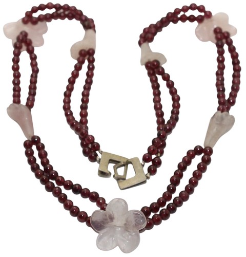 Granat rosenquarz halskette - granat,