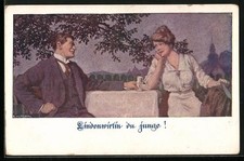 Künstler-AK Ernst Kutzer: Lindenwirtin du junge! 