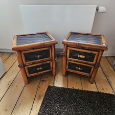 Bambus Nachttischte 2Stück Je 2 Schublade