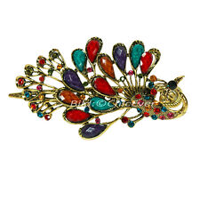 Haarspange Pfau Metall Strass Acryl VintageLook Haarklammer bunt mehrfarbig gold