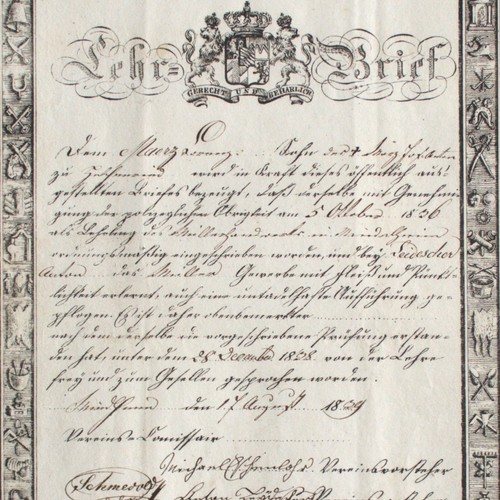 Lehrbrief 1829 bayern - 1829, müller