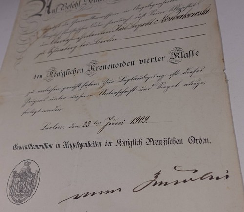 Verleihungs urkunde 1909 - verleihungs-urkunde,