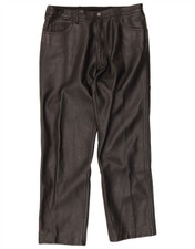VINTAGE Herren Straight Lederhose IT 56 2XL W34 L31 Schwarz Leder DP04