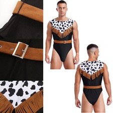 Herren Overalls Cowboy Bodysuit Pirate Trikot Kuh Print Strampler Casual Body