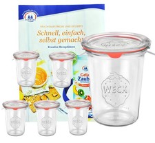6 Weck Gläser 850ml Sturzgläser Deckel Gummi Klammern Einmachglas Einweckgläser