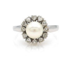Größe 61 Ring 585 GOLD 14 Karat Weißgold Diamant Perle anello Goldring G3847/25