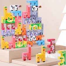 Stapelspielzeug für 3 4 5 6 7 Jährige, Holzklötze Stapeln, Tierpuzzle,
