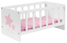 Puppenbett SLEEPY mit Sternchen aus Holz (Weiß-Rosa) Bett Puppe Holzbett Gitter