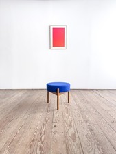 Danish Mid Century Hocker, Stool, Ottoman, Teak, Royal Blue Stoffbezug Cover