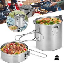 Bestargot Camping Kochgeschirr Edelstahl Topfset, Camping Kochtopf Outdoor Topf