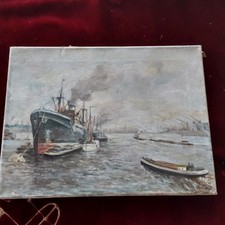 Altes Ölgemälde, Frachter Im