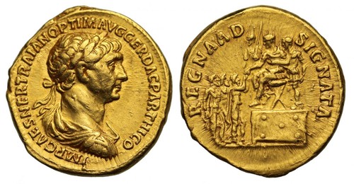 Trajan gold aureus rom - trajan,, aureus,