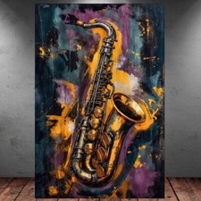 LEINWAND BILD ER XXL SAXOPHON MUSIK BUNT GRAFFITI ABSTRAKT WAND POSTER P1379
