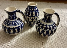 Keramikvasen Set 3 Stück Blau Weiß  Handgemalt Top Zustand Vintage
