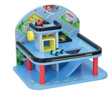 Spielzeug Holz Parkdeck mit Aufzug Parkhaus 2 Autos Hubschrauberlandeplatz