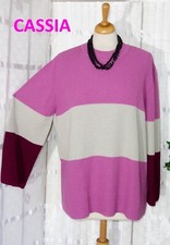 CASSIA Designer Damen Pullover Gr. 46 + pink beige wein rot Streifen OEKO TEX