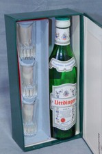 FLASCHE UERDINGER KORN WACHOLDER 38% DREI SCHNAPSGLÄSER VERSCHLOSSEN GESCHENKSET