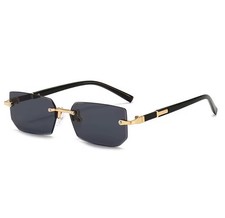 Sonnenbrille Schwarz Gold Randlos Rechteckig Unisex Rahmenlos Damen Herren