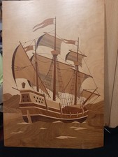 Wundervolles Holz-Wandbild ( edIe Intarsienarbeit) Motiv:SEGELBOOT 45x 30,5 cm