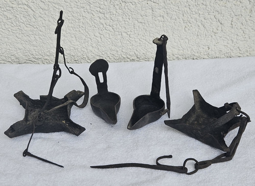 Antike eisen öllampen set - 2x,