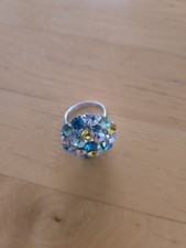 Ring mit Swarovski-Glitzersteinen - türkis, hellblau, rosa, gelb & weiß