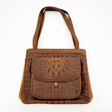 Aigner Handtasche Echtleder Braun Vintage Kroko-Optik Damen Guter Zustand