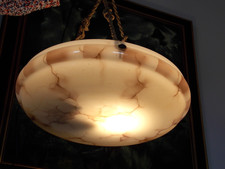 Hänge Lampe groß ANTIK Deckenlampe Art Déco Glas marmoriert Dm 40