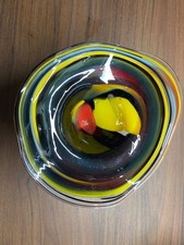 Signierte Murano Glasschale mit Fuß Überfang 1991