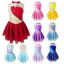 Kinder Mädchen Tanz Kleidung Kleid Patchwork Trikot Fancy Athletik Strass Sport