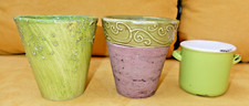 3 Blumentöpfe  grün Ton weiß Keramik Dekoration Größe siehe Bilder