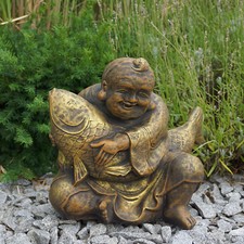 Buddha mit Koi Fisch Statue