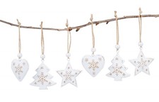 6 Weihnachtsanhänger Metall Weiß Gold Baumschmuck Weihnachtsbaum Stern Herz Deko