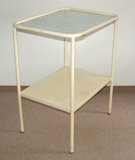 Vintage 50er J Arzt Beistell Tisch Instrumententisch  Glas Metall 65 cm x 50 cm.