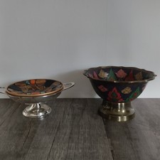 2 x alte Schale, Metallschale mit Fuß, ca. 10 und 7 cm hoch