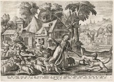 J.Goltzius M.de Vos Jesus Christ good shepherd Bible Kupferstich engraving 1600