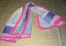 Seiden-Halstuch 74x74 cm weiß/türkis/lila/pink Streifen & Punkte 90er