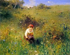 GIRL IN A FIELD PICKING WILD