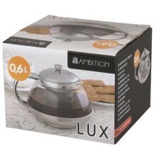 Teekanne mit Sieb und Deckel Teebereiter Teekrug Teefilter Gals Stahl LUX 0,6 L