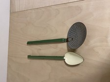Emaille Löffel Siebkelle Schaumkelle Grün Vintage Kochgeschirr