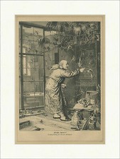 Alterchen schmeckts? Eduard Grützner Papagei Voliere Fütterung Holzstich E 24568