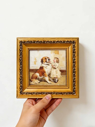 Hund und mädchen handgemalt - und,