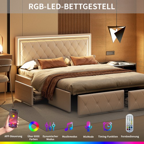 Led doppelbett polsterbett - led-doppelbett,