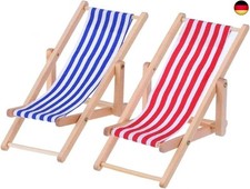Miniatur Strand Stuhl, 2 Stück Hölzerner Mini Deko Liegestuhl | P