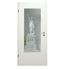 Glaseinsatz  für Holztür mit Lasergravur LALD-020-F "Freiheitsstatue - NY"