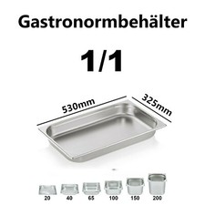 1/1 Gastronormbehälter GN Behälter verschiedene tiefen 1/1 20 40 65 100 150 200