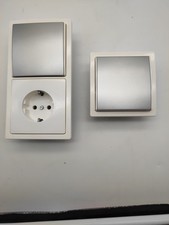 Siemens Delta Schalter m Steckdose 2 Fach Rahmen, Taster 1fach Silber Matt Titan