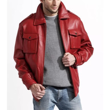 Neu Herren Original Rot Lammleder Jacke Motorrad Bikerjacke
